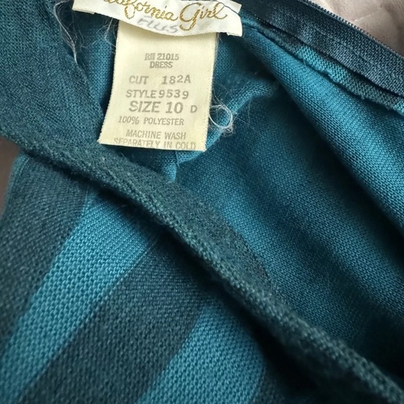 VTG Women 10 Dress California Girl Teal Stripe Rockabilly Retro 80’S Cottagecore - Picture 3 of 5